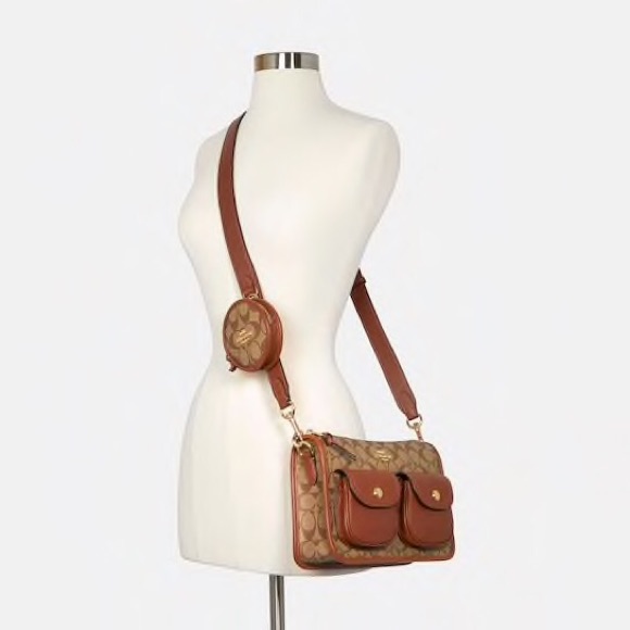 Coach Tan/Brown Monogram Crossbody With Leather Trim